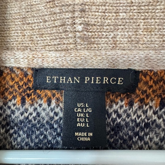 Ethan Pierce Brown Aztec Print Cardigan Size Large Wool Blend Grandpa Sweater - Picture 2 of 11